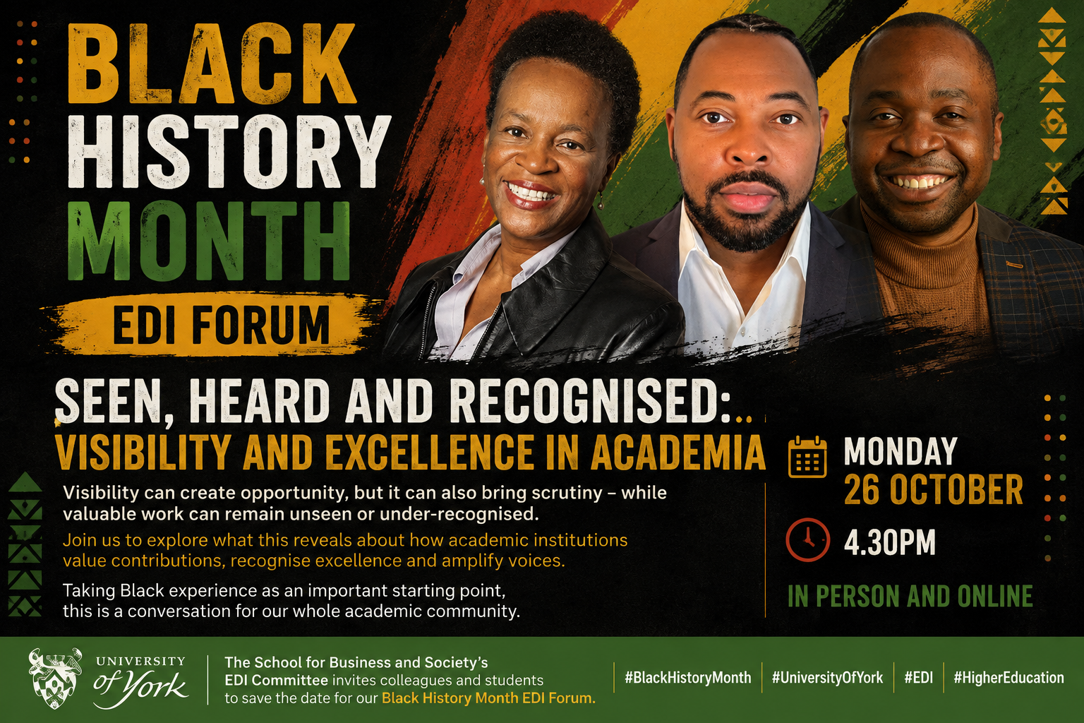 In the top right of the image, the three speakers are shown with portraits and the rest of the poster says the following text